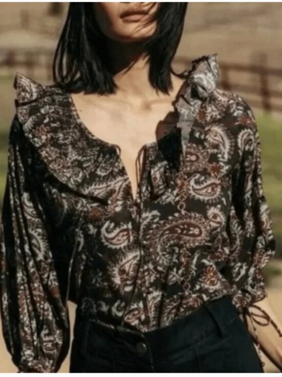 Cleobella Tops - Cleobella Jillian Peasant Paisley Smocked Blouse Top Puff Sleeve Large